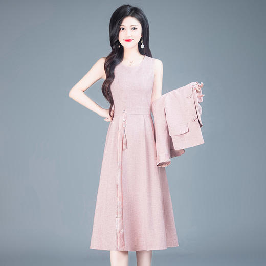 中式国风盘扣，中长款连衣裙+外套两件套QYM-TYP-SJC058-Y 商品图1