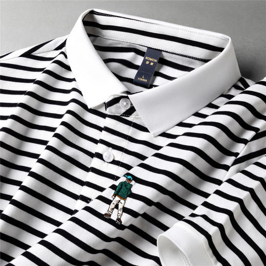 【含桑蚕丝】罗蒙夏季条纹男士t恤短袖polo衫商务polo衫男短袖 商品图8