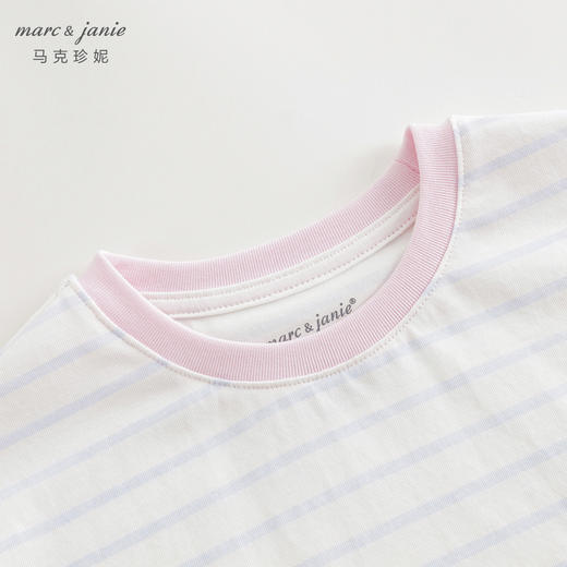 【凉感透气】马克珍妮女童撞色条纹卡通短袖T恤夏装新款240772 商品图2
