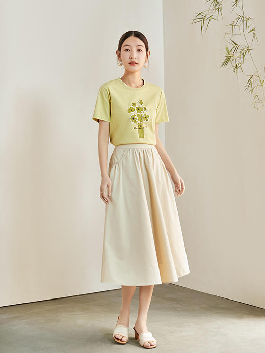 【专属特价】熙世界休闲复古优雅半身裙女夏季新款松紧高腰显瘦口袋设计a字裙 商品图2