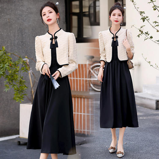 新中式高端精致气质小香风，显瘦黑色吊带裙套装HR-LMJY6661 商品图3
