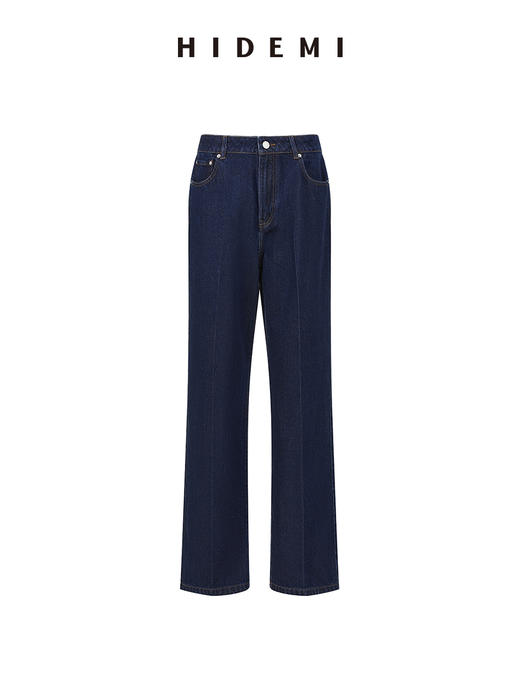 HIDEMI 经典牛仔系列深藏蓝牛仔蓝复古中腰直筒铅笔牛仔裤 商品图6