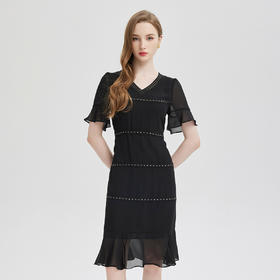 PF822斯尔丽2024春夏新款飘逸雪纺款蛋糕型设计连衣裙