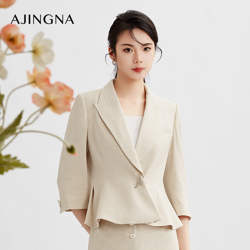 【踏青甄选价】阿菁娜春季新款荷叶边修身通勤西服外套A29C108028