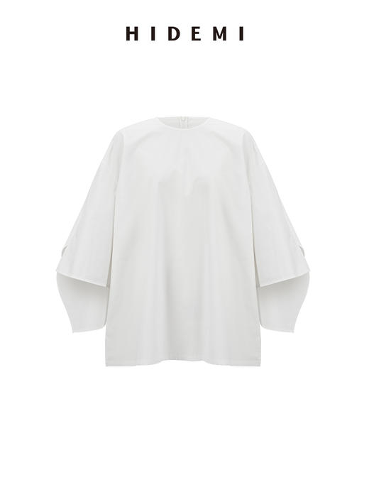 HIDEMI 极简圆领廓形设计感廓形袖白色衬衫 商品图3