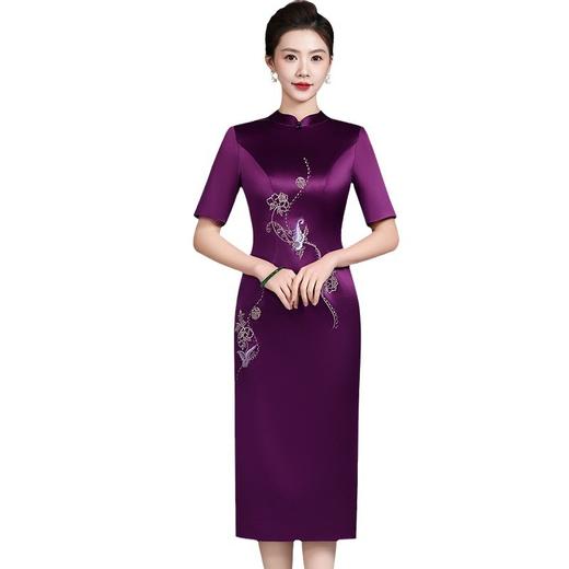 LHSB115紫色婚宴礼服日常可穿结婚喜婆婆中式改良刺绣旗袍新款春季 商品图4