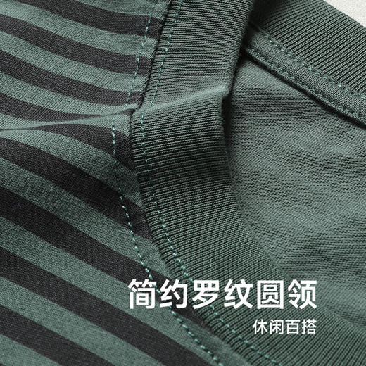 【100%棉】【新款DWP】大依优型大码条纹短袖T恤圆领加肥加大男士大号弹力透气舒适夏季半袖 商品图2