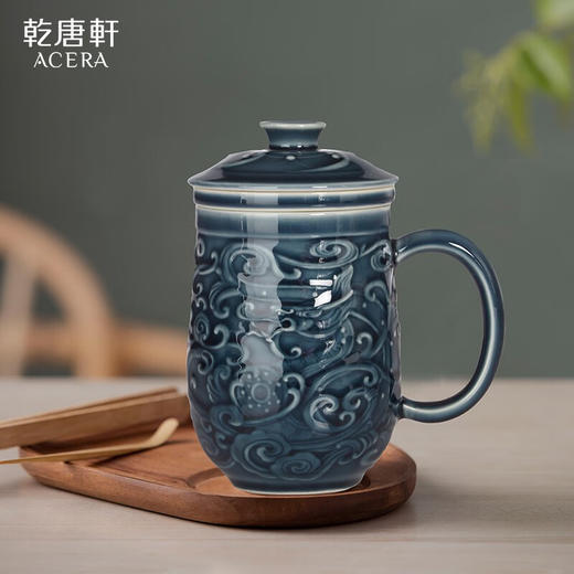 【样品清仓7折，仅1件，无原包装】乾唐轩活瓷杯送礼佳品祥献瑞三件杯带茶漏陶瓷龙杯茶水杯茶水分离杯 耀州绿+碧玺负离子 商品图1