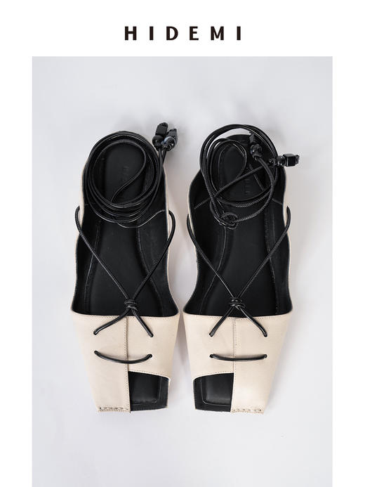 HIDEMI 极简露趾设计感系带式凉鞋 黑白拼色/金色/银色 商品图4