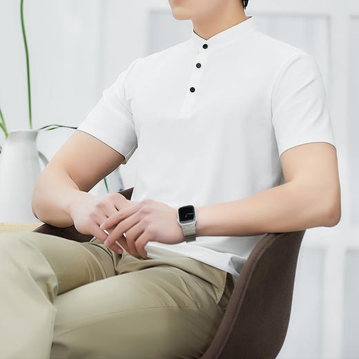 【Q】【冰丝高弹】【新款DX】大依优型大码男装立领短袖Polo衫加肥加大透气吸汗夏季上衣半袖t恤夏装 商品图2