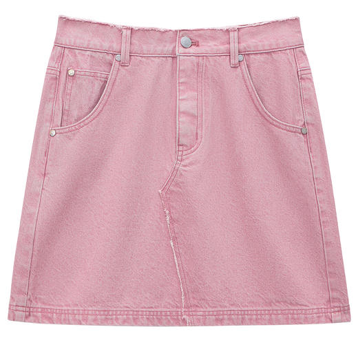 SELFWHO 纯棉紫荆花粉牛仔短裙女2024新款夏季经典高腰显瘦A字裙 商品图4