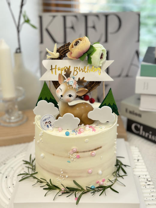 奶油蛋糕下单前请仔细阅读商品详情 小鹿 小清新如需增加或者修改文字 请下单备注 商品图0