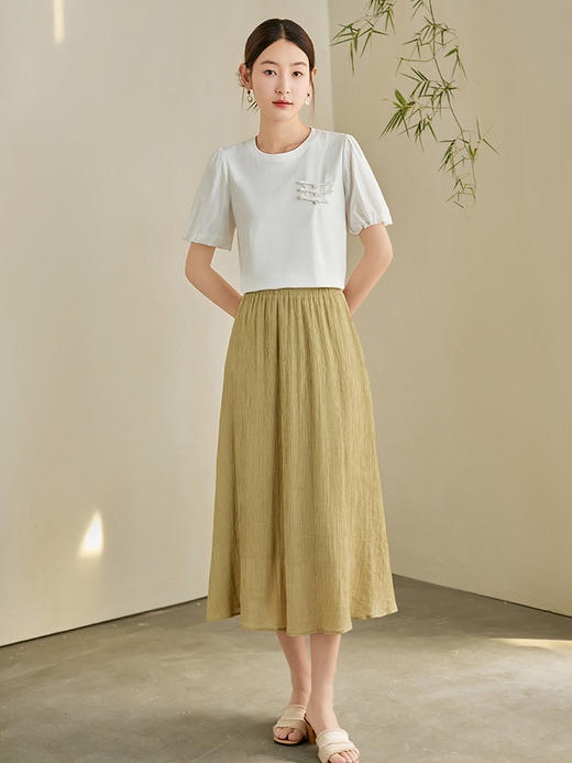 【专属特价】熙世界莱赛尔天丝白色T恤女夏季短袖时尚国风盘扣小衫新中式上衣 商品图4