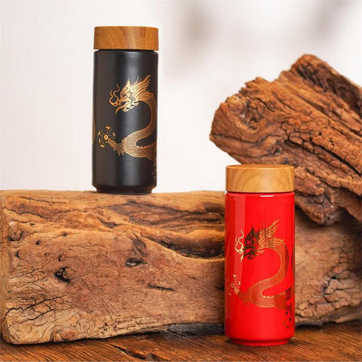 【样品清仓特惠3折，仅1套，无货退款】乾唐轩活瓷杯送礼佳品鸿运龙陶瓷随身杯中国风送礼礼盒装龙年定制 鸿运金龙随身杯·中国红 商品图4