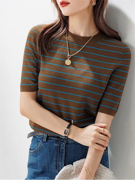 【伊泺杉条纹撞色针织短袖】🔸时髦感爆棚💥穿上简直就是时髦精本精呀 🍹条纹自带百搭属性经典不失潮流 ✅轻薄软、🌈透气吸汗 、不起球，不掉色！ 商品图2