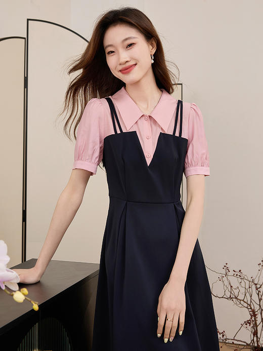 【专属特价】熙世界假两件衬衫领拼接连衣裙夏装新款气质温柔风通勤休闲裙子 商品图2