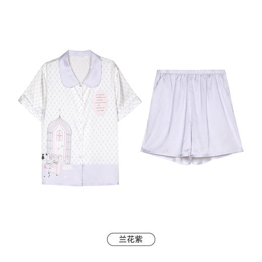 都市丽人生活家居春夏睡衣女冰雪丝印花家居服薄款短袖短裤女士丝质套装LH41D7 商品图13