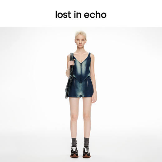 lost in echo2024春季新品设计师款鱼骨拉链酸洗牛仔马甲短裤套装 商品图3