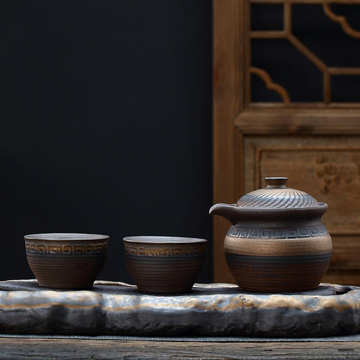 京品堂丨原矿粗陶老坛 茶壶 茶杯 茶具 200ml 商品图0