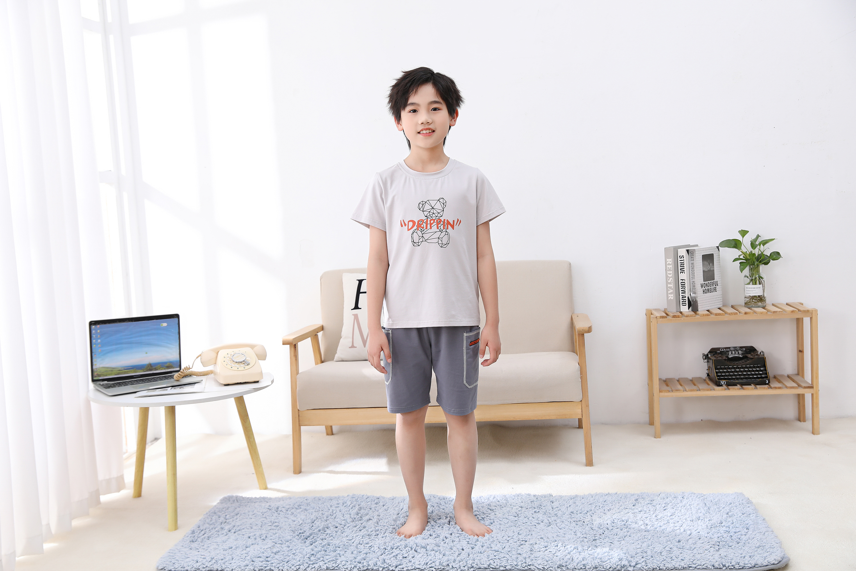 【39元限时秒杀】【秀黛】男童冰感纯棉短袖套装男童夏季睡衣家居服H2441007T【门店同款】【如遇缺货自动退款，介意勿拍】