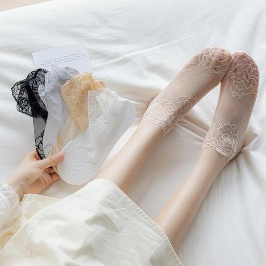 2026蕾丝花边短袜子女夏季超薄款网纱水晶袜纯棉底网眼镂空防滑夏天短袜 商品图0