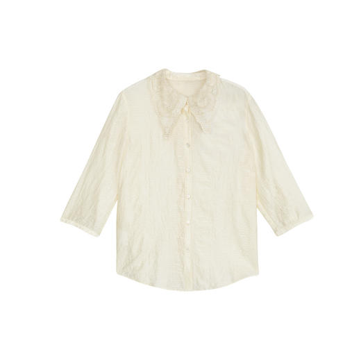 谜底通勤衬衫七分袖女2024年夏款法式浪漫领口绣花衬衣242MC0674 商品图4