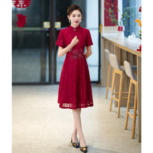 新款蕾丝旗袍，结婚礼服妈妈装高贵礼服旗袍HY2361 商品图1