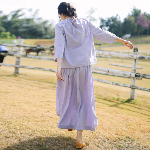 绽放151-152朵/盐缩砂洗80支长绒棉宽松减龄文艺田园T恤半裙套装 商品图2