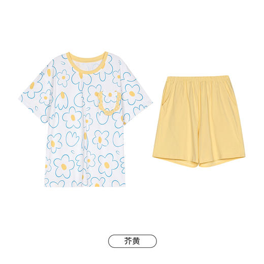 都市丽人舒适外出春夏睡衣女32支CVC单面家居服薄款短袖短裤女士棉质套装LH42D9 商品图10