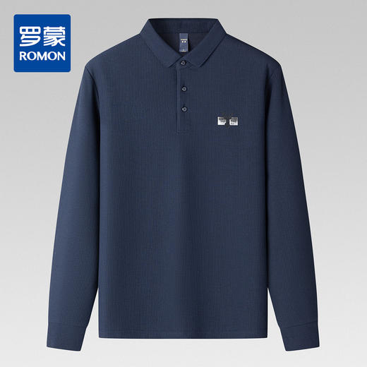 【华夫格含桑蚕丝】罗蒙男士春秋加厚polo衫男长袖t恤男舒适男polo衫 商品图0