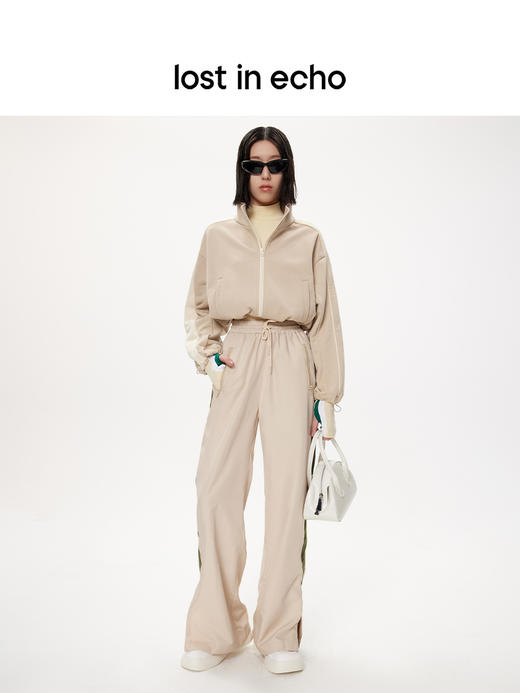 lost in echo设计师品牌休闲百搭侧开衩拼接撞色宽松运动直筒长裤 商品图4