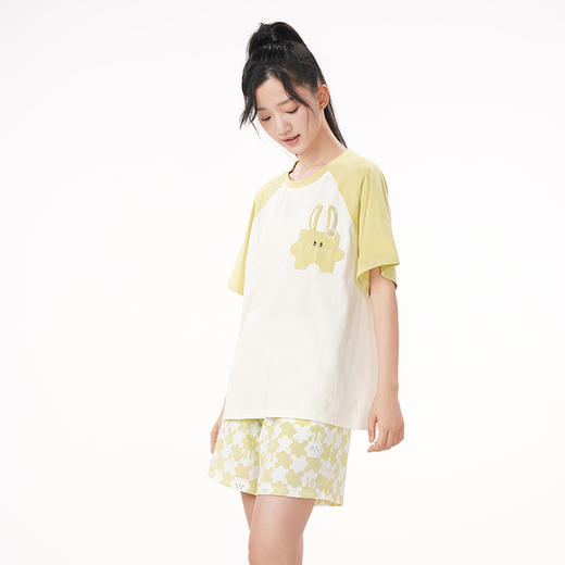 都市丽人生活家居春夏睡衣女32支纯棉单面家居服薄款短袖短裤女士棉质套装LH42E2 商品图1