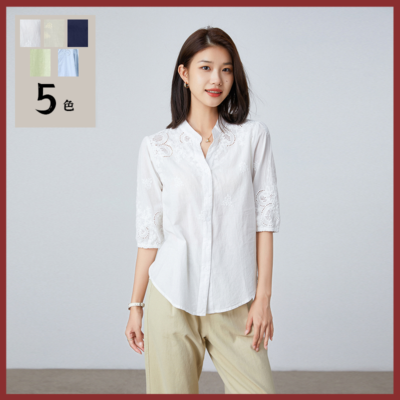 馥迦法式轻奢刺绣镂空衬衫/休闲裤