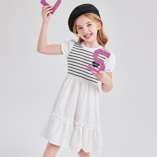 笛莎Deesha 女童连衣裙2024年新款条纹连衣裙 商品图1