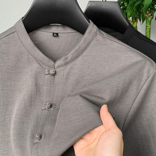 【新中式】【新款DPF】大依优型大码盘扣立领短袖衬衫加肥加大男装大号大码上衣男士休闲半袖夏季唐装 商品图2