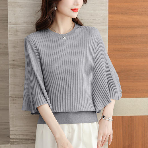 中袖蝙蝠衫，冰丝针织圆领宽松上衣CC-NN-2313 商品图1