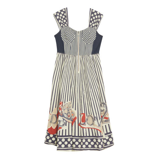 谜底吊带连衣裙2024夏季新品度假风复古黑白条绣花长裙242ML0678 商品图4