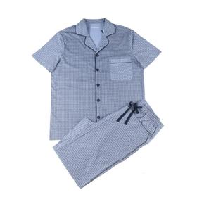 【纯棉开衫】SCHIESSER德国舒雅男士翻领纯棉开衫短袖长裤套装39/22790H