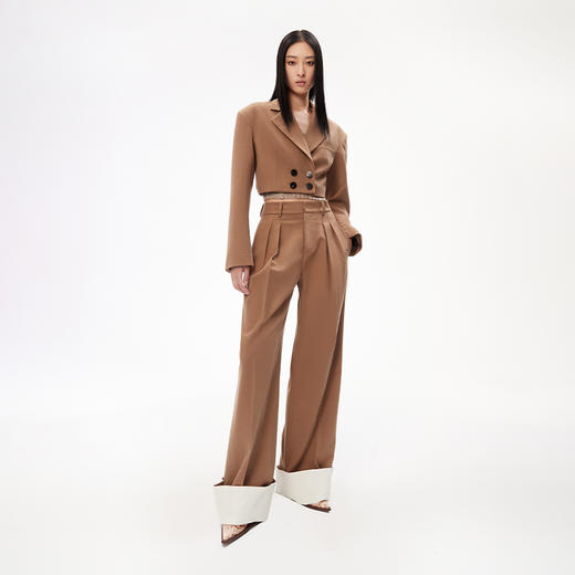 lost in echo设计师品牌显瘦阔肩截短西装外套翻折边双褶阔腿西裤 商品图0