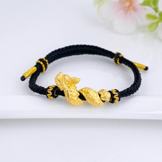 【限时7.5折】【定价黄金】足金 3D硬金空心生肖龙年手串龙抬头手串龙翘首手串黑绳调节成品手串(AA3DSC00397)（预售4-7天发货，一经下单不支持退款） 商品图0