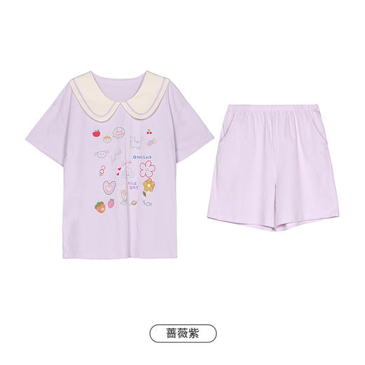 都市丽人生活家居春夏睡衣女32支CVC单面家居服薄款短袖短裤女士棉质套装LH42B8 商品图11