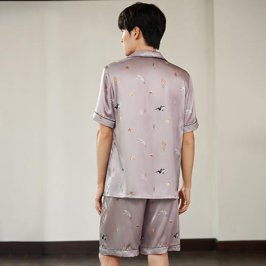 【趣味印花】真丝睡衣男100%桑蚕丝宽松可外穿家居服短袖短裤金三塔  YSMEB402 商品图3