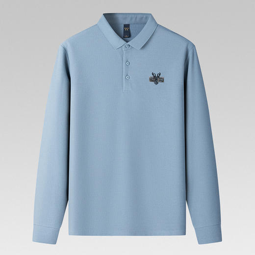 【华夫格含桑蚕丝】罗蒙男士春秋加厚polo衫男长袖t恤男舒适男polo衫 商品图2