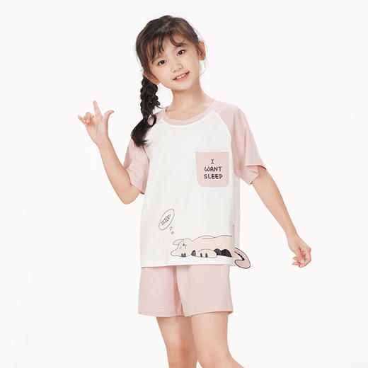 都市丽人眯雅佳生活家居春夏睡衣男女童32支纯棉单面家居服薄款短袖短裤童装棉质套装JH49A5 商品图2