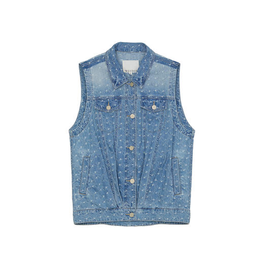 谜底牛仔马甲外套女2024夏季新品复古风提花中长款马夹242MM0679 商品图4