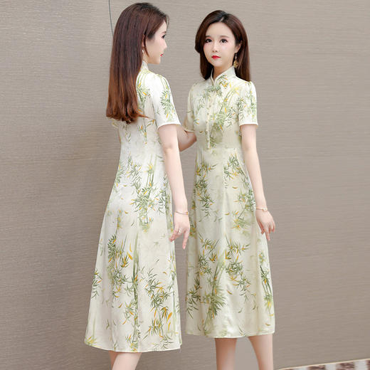 新中式国风时尚旗袍裙，立领短袖印花修身连衣裙QYM-OMS-CA4330-L 商品图2
