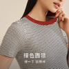 金三塔新款桑蚕丝T恤女撞色短袖圆领宽松舒适打底衫女可外穿小衫  YZFEB701 商品缩略图1
