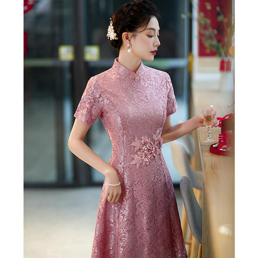 新款蕾丝旗袍，结婚礼服妈妈装高贵礼服旗袍HY2361 商品图5