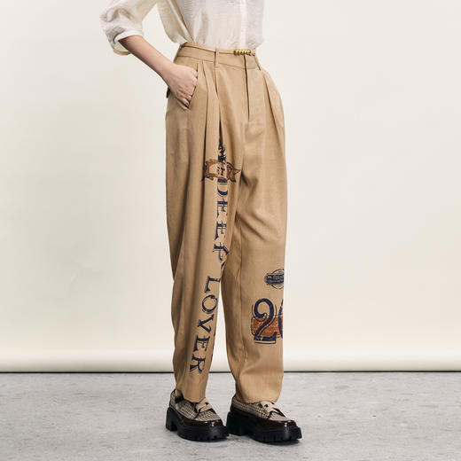 谜底裤松萝卜裤女2024年夏季新品复古时尚印花西裤长裤242MK0522 商品图1