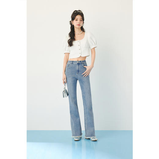 【严选】诗凡黎春短款小香风泡泡袖衬衫SF3420291 商品图1